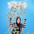 Young Woman Under Rain of Money Royalty Free Stock Photo