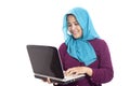 Happy Successful Muslim Businesswoman with Laptop Royalty Free Stock Photo