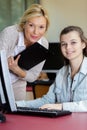 Portrait happy teacher and student in classroom Royalty Free Stock Photo