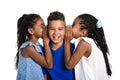 Portrait of happy three black childrens, white background Royalty Free Stock Photo