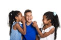 Portrait of happy three black childrens, white background Royalty Free Stock Photo