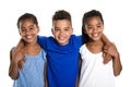 Portrait of happy three black childrens, white background Royalty Free Stock Photo