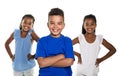 Portrait of happy three black childrens, white background Royalty Free Stock Photo