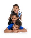 Portrait of happy three black childrens, white background