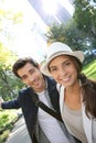 Portrait of happy tourists visiting new york Royalty Free Stock Photo