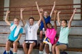 Volleyball coach and female player having fun in the court Royalty Free Stock Photo