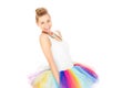 Portrait of a happy woman in a colourful skirt Royalty Free Stock Photo