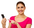 Portrait Of Happy Woman Holding Smart Phone Royalty Free Stock Photo