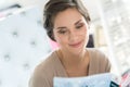 portrait happy woman reading letter Royalty Free Stock Photo