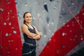 Portrait of happy woman with rope in fitness studio Royalty Free Stock Photo