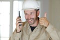 portrait happy worker with walkie-talkie Royalty Free Stock Photo