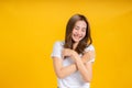 Portrait happy young asian woman feeling carefree laughing positive emotion Royalty Free Stock Photo