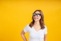 Portrait happy young asian woman feeling carefree laughing with sunglasses Royalty Free Stock Photo