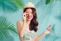 Portrait happy young asian woman is holding slice of watermelon Royalty Free Stock Photo