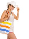 Portrait of happy young beach woman in hat Royalty Free Stock Photo