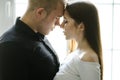 Portrait of happy young couple looking at each other and smiling. relationship between people Royalty Free Stock Photo