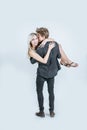 Portrait of happy young couple love together in studio Royalty Free Stock Photo