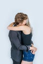 Portrait of happy young couple love together in studio Royalty Free Stock Photo