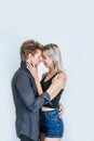 Portrait of happy young couple love together in studio Royalty Free Stock Photo