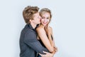 Portrait of happy young couple love together in studio Royalty Free Stock Photo