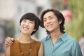 Portrait of Happy Young Couple in Nanluoguxiang, Beijing, China Royalty Free Stock Photo