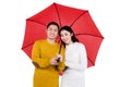Portrait of happy young couple under umbrella Royalty Free Stock Photo