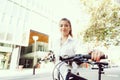 Portrait of happy young female bicyclist Royalty Free Stock Photo