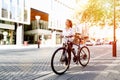 Portrait of happy young female bicyclist Royalty Free Stock Photo