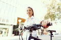 Portrait of happy young female bicyclist Royalty Free Stock Photo