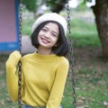 Portrait happy young girl at playground Royalty Free Stock Photo