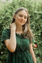 Portrait of happy young girl smiling. Blonde hair, natural, beautiful teen age girl. Summer portrait Royalty Free Stock Photo