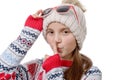Portrait of a happy young girl snowboarding Royalty Free Stock Photo