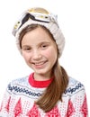 Portrait of a happy young girl snowboarding Royalty Free Stock Photo