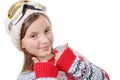 Portrait of a happy young girl snowboarding Royalty Free Stock Photo