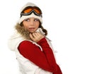 Portrait of a happy young girl snowboarding Royalty Free Stock Photo