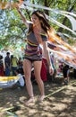 Portrait of happy young girls on holi color