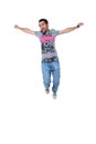 Portrait of a happy young male jumping in air Royalty Free Stock Photo