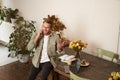 Portrait of happy young manager, man having negotiations, business conversation over the phone, talking on mobile Royalty Free Stock Photo