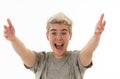 Portrait of a happy young teenager boy welcoming with open arms and happiness Royalty Free Stock Photo