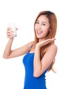 Portrait of happy young woman drinking milk Royalty Free Stock Photo