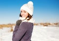 Portrait of happy young woman have fun at winter