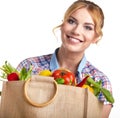 Portrait of happy young woman holding a bag Royalty Free Stock Photo