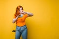 Portrait of a happy young woman, throwing banknotes Royalty Free Stock Photo