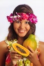 Portrait of a Hawaiian girl with flower lei Royalty Free Stock Photo