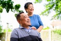 Portrait of healthy senior man and woman enjoying at home, Happy senior married couple spending time together Royalty Free Stock Photo