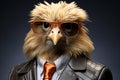 Hen chick with sunglasses wearing suit and tie on solid background. Generative AI Royalty Free Stock Photo