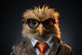 Hen chick with sunglasses wearing suit and tie on solid background. Generative AI Royalty Free Stock Photo