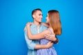 Portrait of her she his he two nice attractive charming affectionate gentle cheerful cheery fiance bride hugging dancing Royalty Free Stock Photo