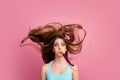 Portrait of her she nice-looking attractive lovely charming funny comic cheerful cheery straight-haired girl blowing Royalty Free Stock Photo