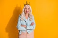 Portrait of her she nice-looking attractive pretty charming lovely content cheerful gray-haired woman wearing crown Royalty Free Stock Photo